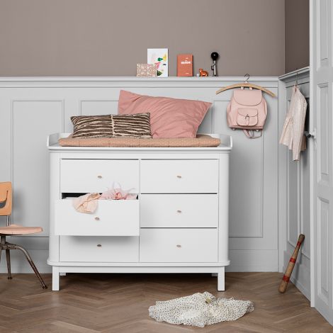 Oliver Furniture Wood Wickelkommode 6 Schubladen mit großer Wickelplatte Weiß 