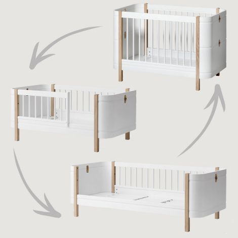 Oliver Furniture Baby- und Kinderbett Wood Mini+ Weiß/Eiche inkl. Umbauset Juniorbett 