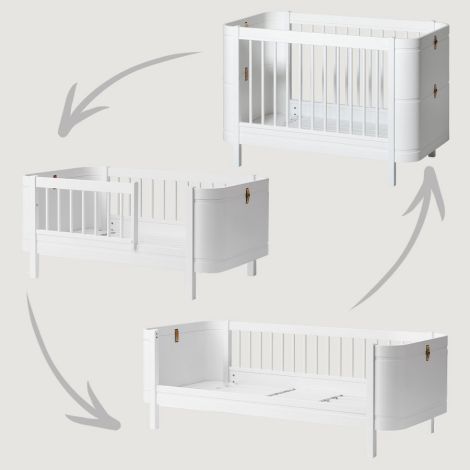 Oliver Furniture Baby- und Kinderbett Wood Mini+ Weiß inkl. Umbauset Juniorbett 