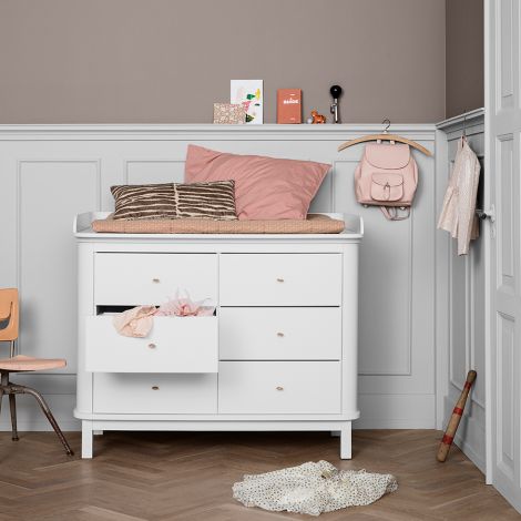 Oliver Furniture Wood Wickelkommode 6 Schubladen mit großer Wickelplatte Weiß 