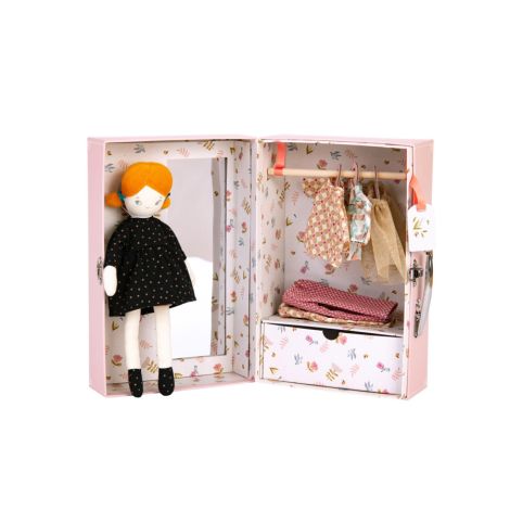 Moulin Roty Kleiner Schrankkoffer mit Puppe und 3 Outfits les Parisiennes 