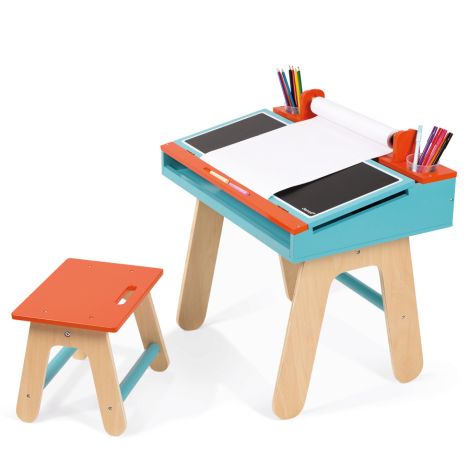 Janod Schreibtisch-Kombination Holz Blau/ Orange 