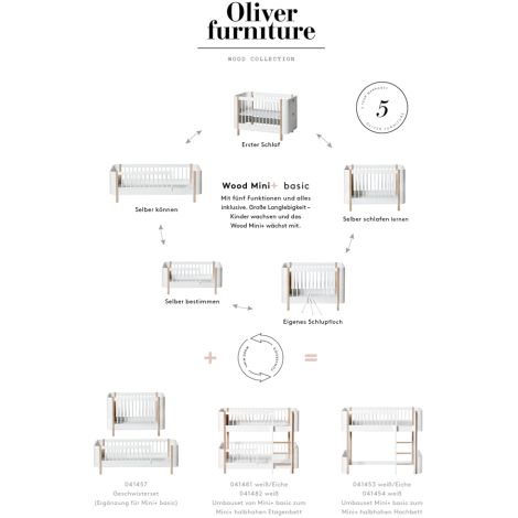 Oliver Furniture Umbauset für Baby- und Kinderbett Wood Mini+ zum halbhohen Hochbett Weiß/Eiche 