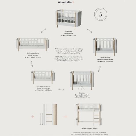 Oliver Furniture Umbauset für Baby- und Kinderbett Wood Mini+ zum halbhohen Hochbett Weiß 