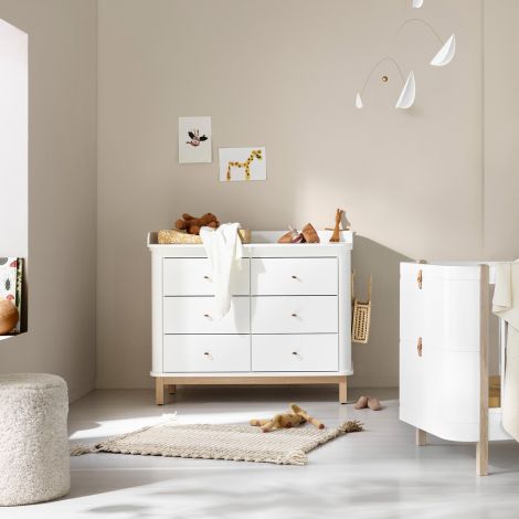 Oliver Furniture Wood Wickelkommode 6 Schubladen mit großer Wickelplatte Weiß/Eiche 
