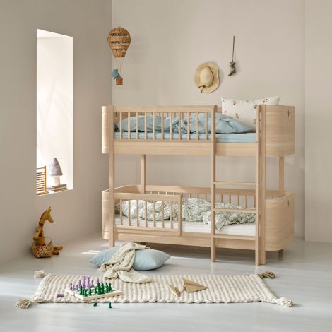 Oliver Furniture Umbauset Wood Mini+ Babybett inkl. Umbauset Juniorbett und Geschwisterset zum halbhohen Etagenbett Eiche 