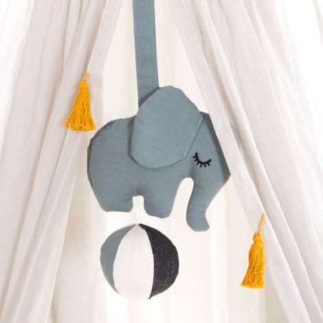 Roommate Spieluhr Elephant auf Ball Sea Grey Bio-Baumwolle 