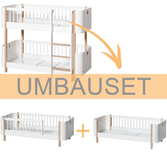 Oliver Furniture Umbauset Wood Mini+ halbhohes Etagenbett zu 2 Juniorbetten Weiß/Eiche 