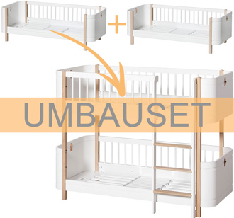 Oliver Furniture Umbauset Wood Mini+ 2 Juniorbetten zum halbhohen Etagenbett Weiß/Eiche 