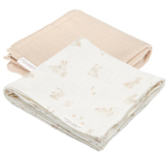 Little Dutch Musselintuch Swaddles 70 x 70 Baby Bunny / Beige 2er-Set